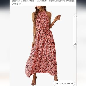 Womens Halter Flowy Boho Maxi Beach Dresses